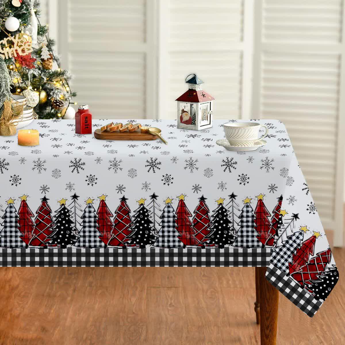Brighthowl Christmas Tree Snowflake Print Tablecloth