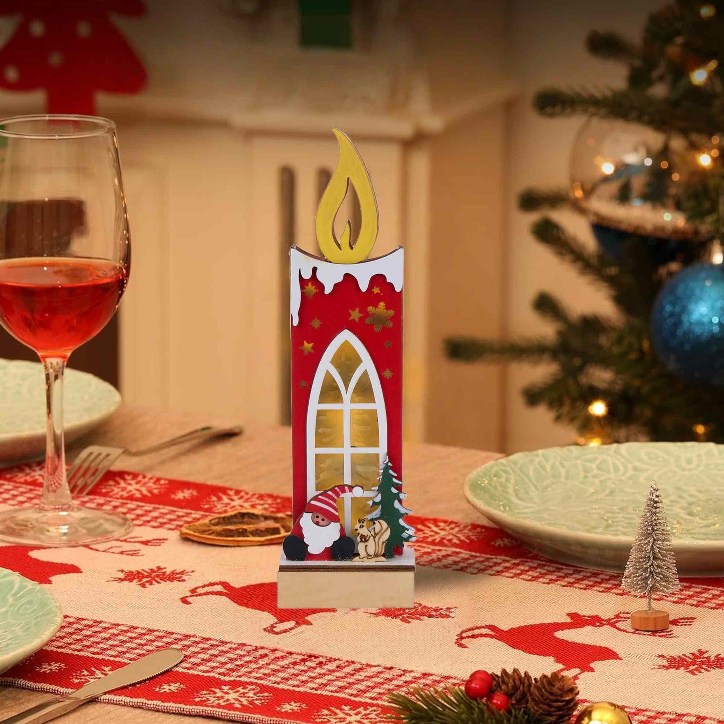 Brighthowl Christmas Wooden Candle Light-Up Decor