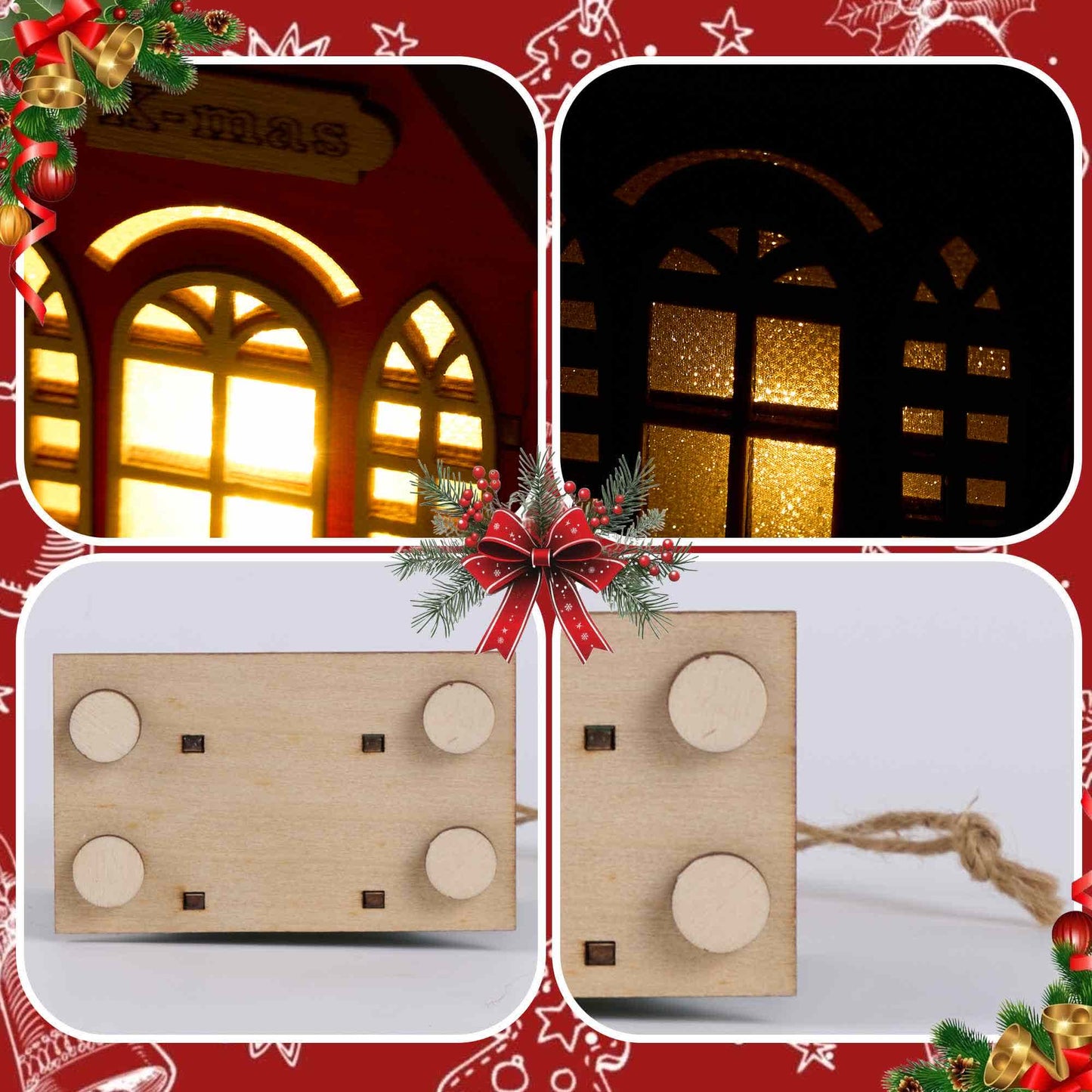 Brighthowl Christmas Holiday Lighted Wood House Decor