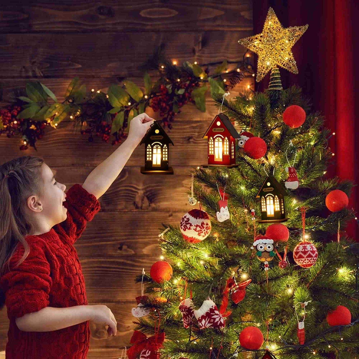 Brighthowl Christmas Holiday Lighted Wood House Decor