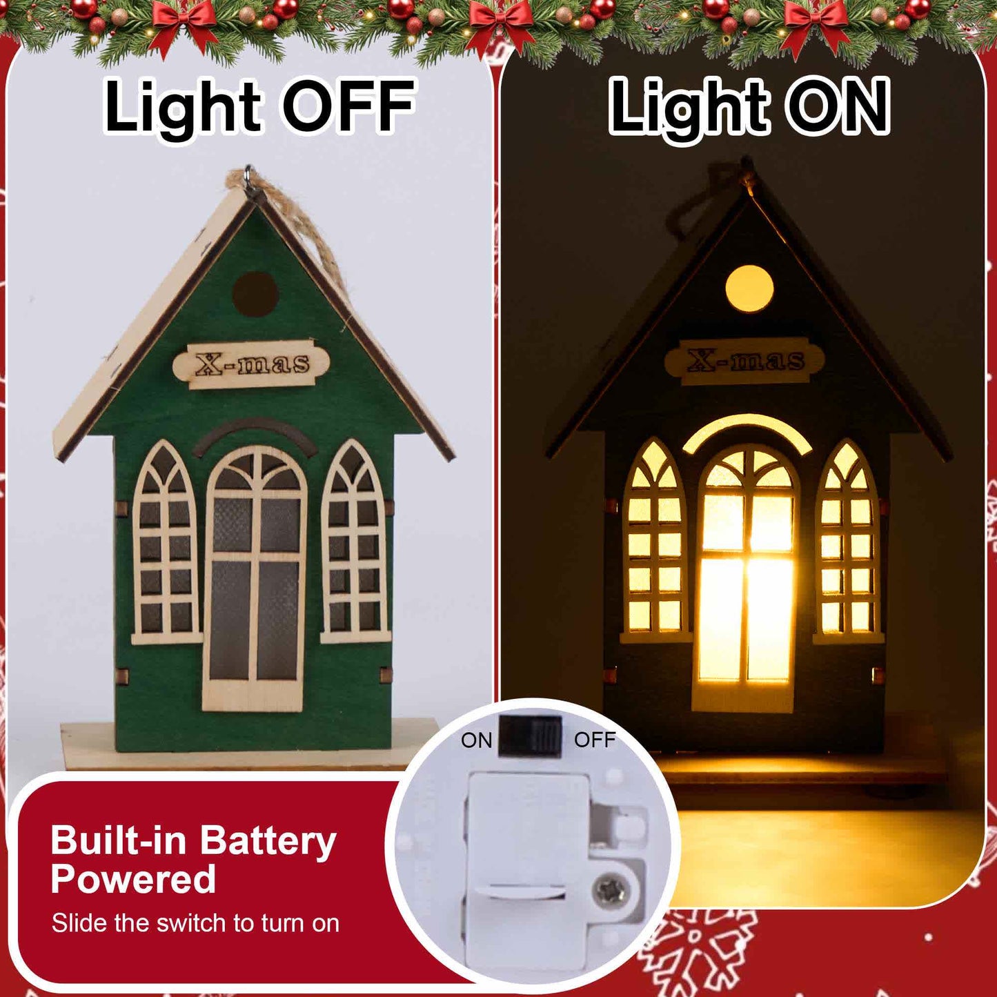 Brighthowl Christmas Holiday Lighted Wood House Decor