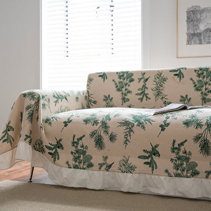 Brighthowl Green Pine Ruffled Sofa Throw Blanket