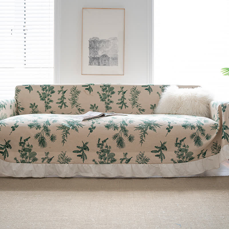 Brighthowl Green Pine Ruffled Sofa Throw Blanket
