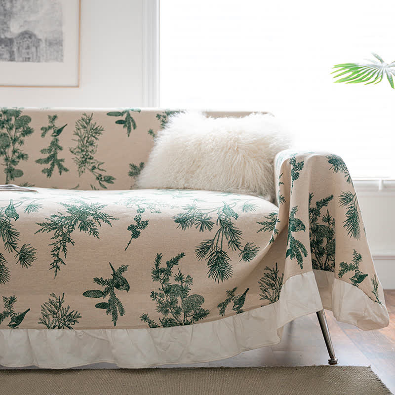 Brighthowl Green Pine Ruffled Sofa Throw Blanket