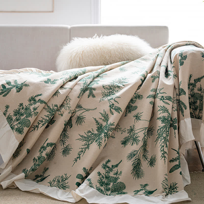 Brighthowl Green Pine Ruffled Sofa Throw Blanket