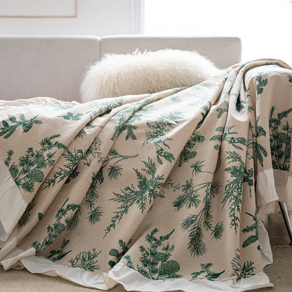Brighthowl Green Pine Ruffled Sofa Throw Blanket