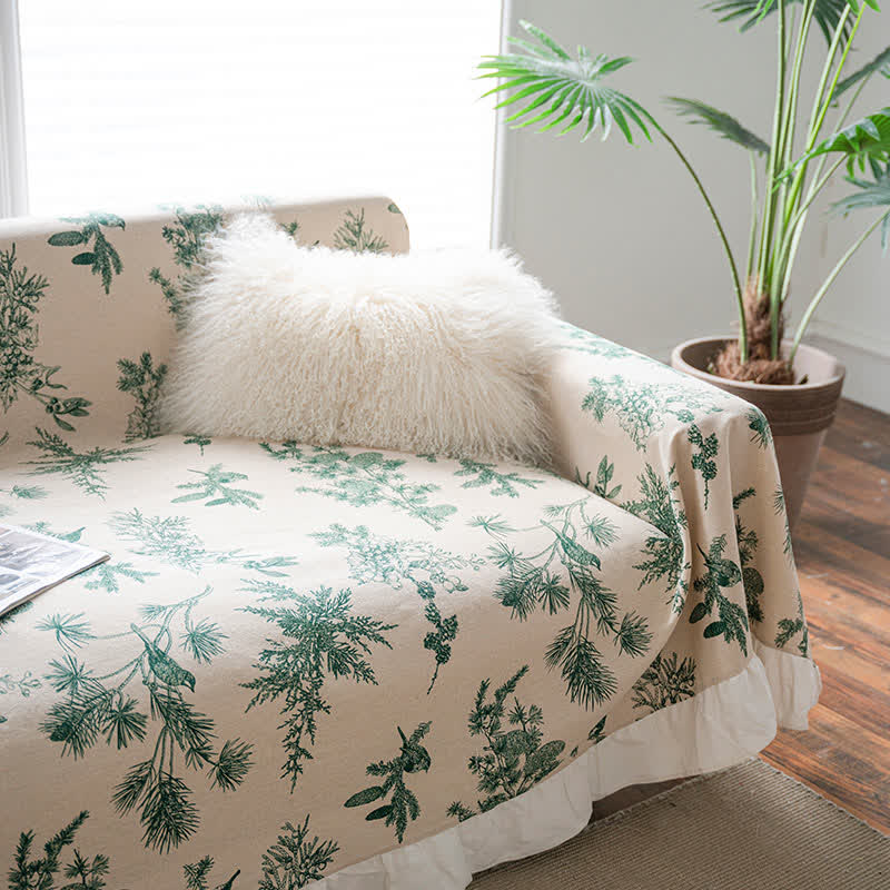 Brighthowl Green Pine Ruffled Sofa Throw Blanket