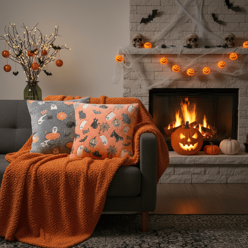 Brighthowl Halloween Flannel Luminous Throw Pillow