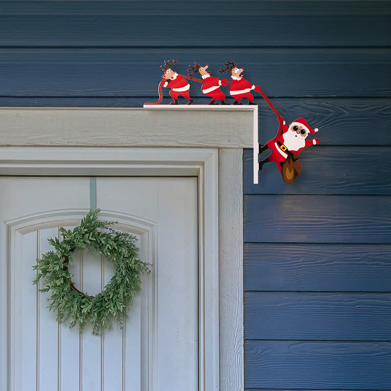 Brighthowl Santa & Reindeer Door Corner Decoration