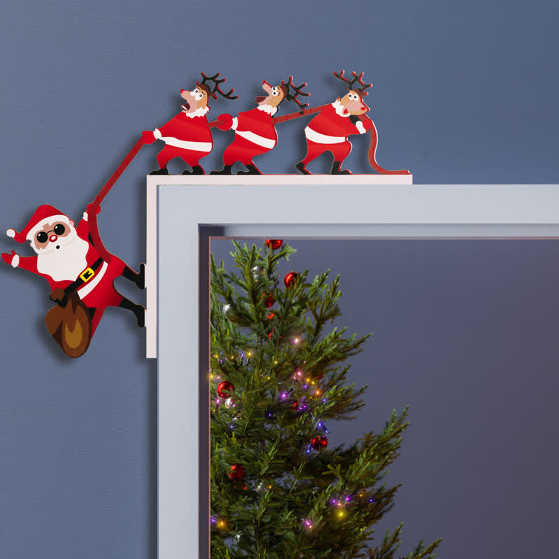 Brighthowl Santa & Reindeer Door Corner Decoration