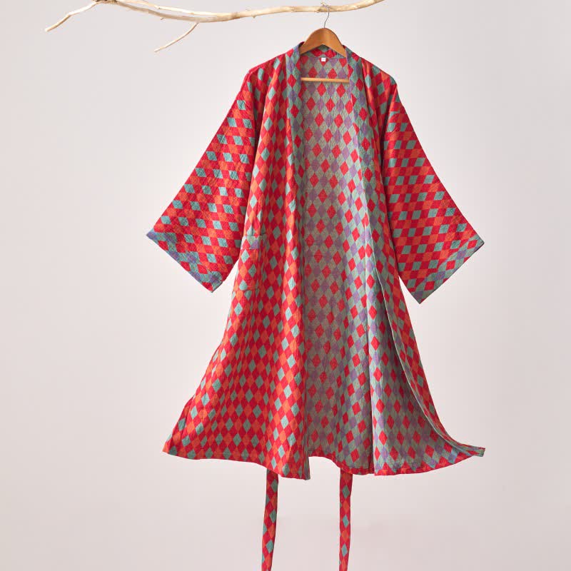 Brighthowl Classic Diamond Cotton Gauze Kimono Robe