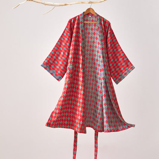 Brighthowl Classic Diamond Cotton Gauze Kimono Robe
