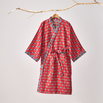 Brighthowl Classic Diamond Cotton Gauze Kimono Robe