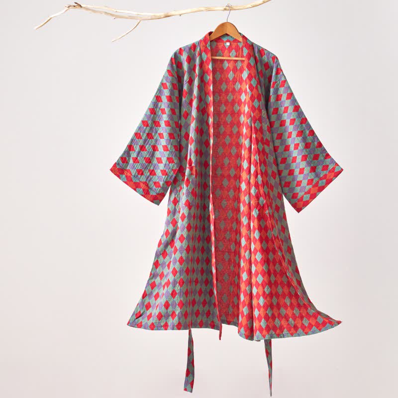 Brighthowl Classic Diamond Cotton Gauze Kimono Robe