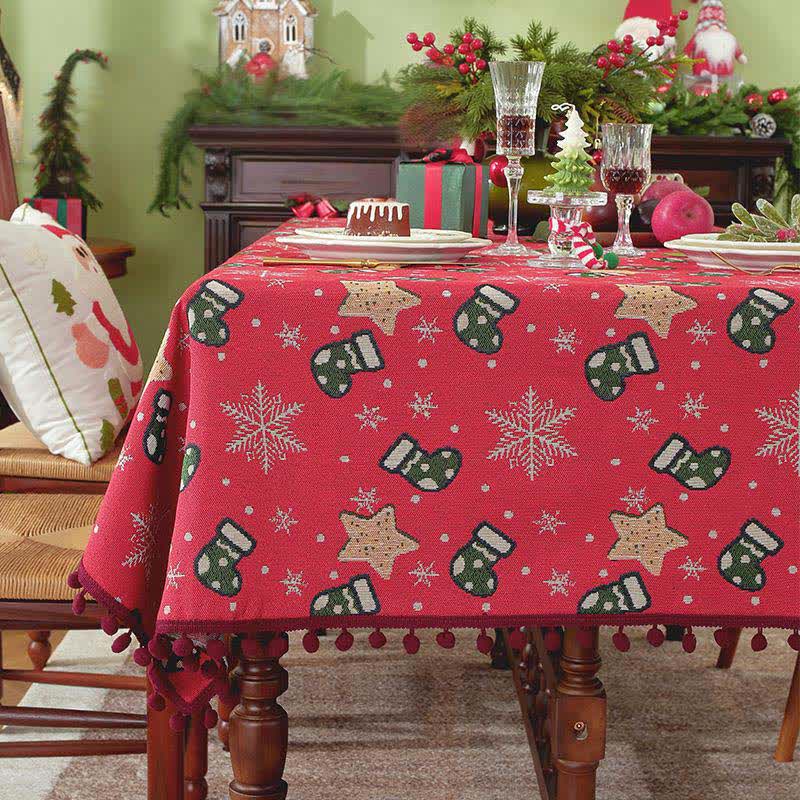 Brighthowl Christmas Stocking Snowflake Star Tablecloth
