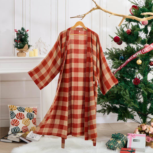 Brighthowl Classic Plaid Cotton Gauze Kimono Robe