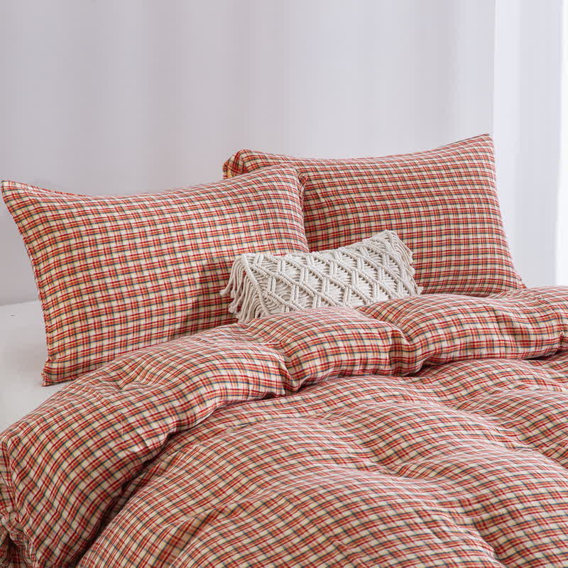 Brighthowl Cozy Plaid 100% Cotton Duvet Cover Set (3PCS)