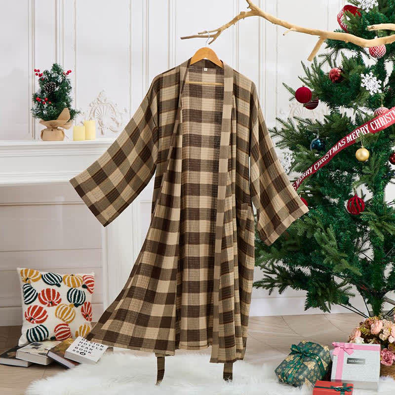 Brighthowl Classic Plaid Cotton Gauze Kimono Robe
