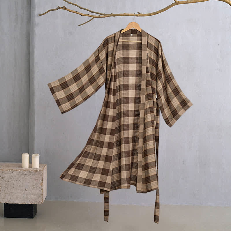 Brighthowl Classic Plaid Cotton Gauze Kimono Robe