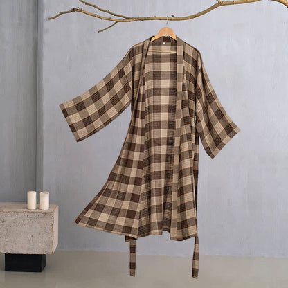 Brighthowl Classic Plaid Cotton Gauze Kimono Robe