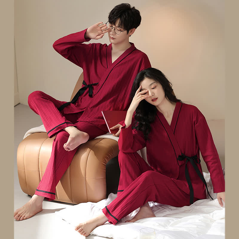 Brighthowl Couple Matching Cotton Kimono Pajama Set