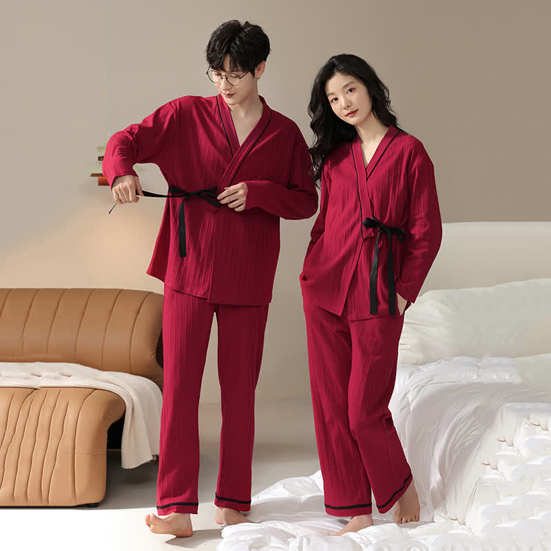 Brighthowl Couple Matching Cotton Kimono Pajama Set