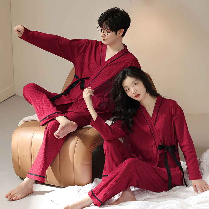 Brighthowl Couple Matching Cotton Kimono Pajama Set