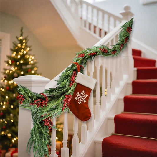 Brighthowl Faux Norfolk Pine Red Berry Christmas Garland