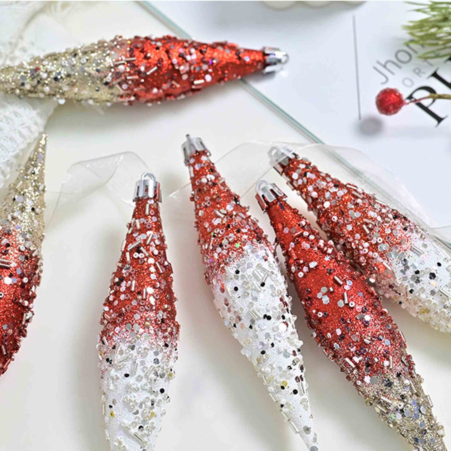 Brighthowl Gradient Glitter Christmas Tree Ornament Set