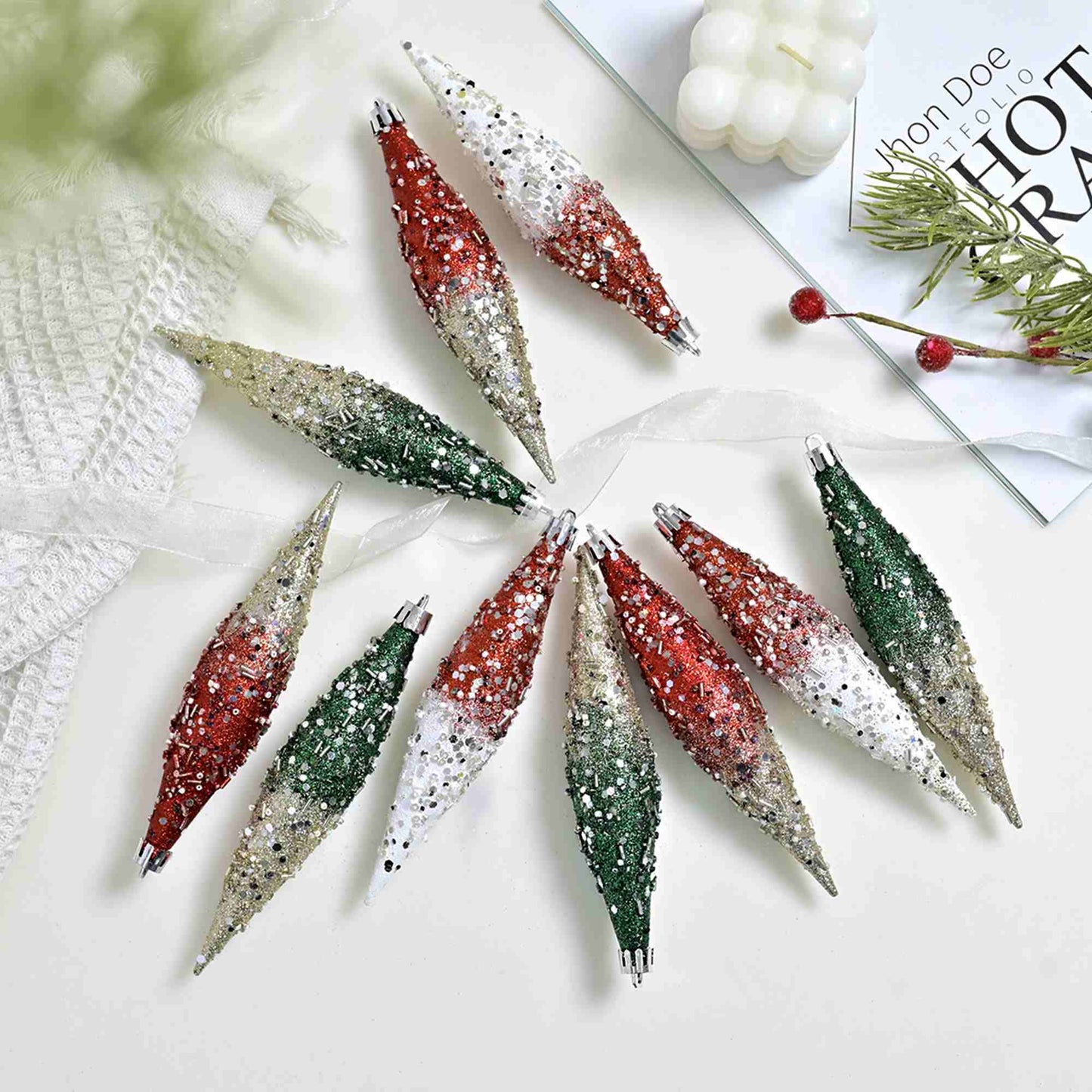 Brighthowl Gradient Glitter Christmas Tree Ornament Set