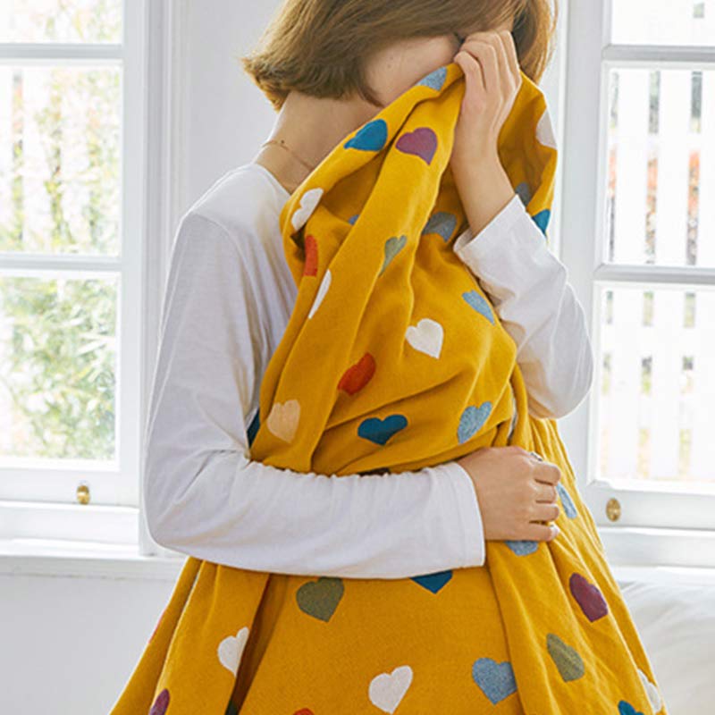 Brighthowl Colorful Hearts Cotton Gauze Reversible Quilt