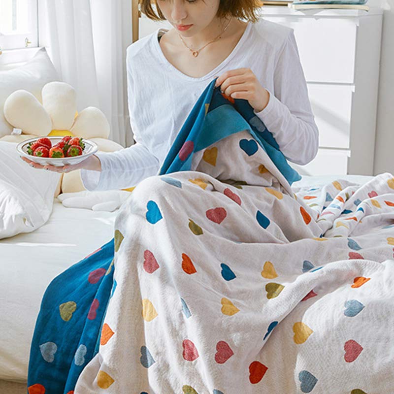 Brighthowl Colorful Hearts Cotton Gauze Reversible Quilt