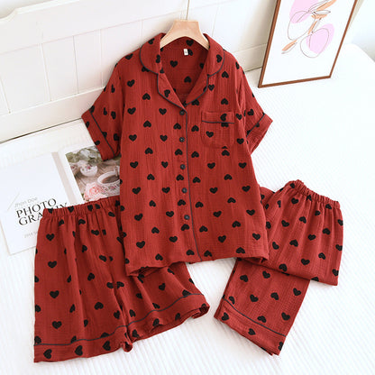 Brighthowl Heart Print Pure Cotton Pajama Set(3PCS)