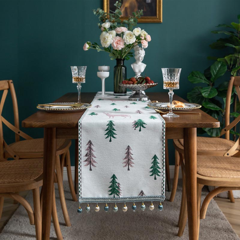 Brighthowl Christmas Tree Table Runner with Tassel