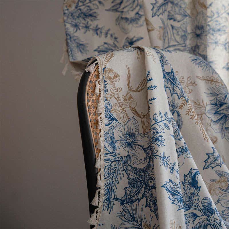 Brighthowl Blue Flower Pine Light Filtering Curtain