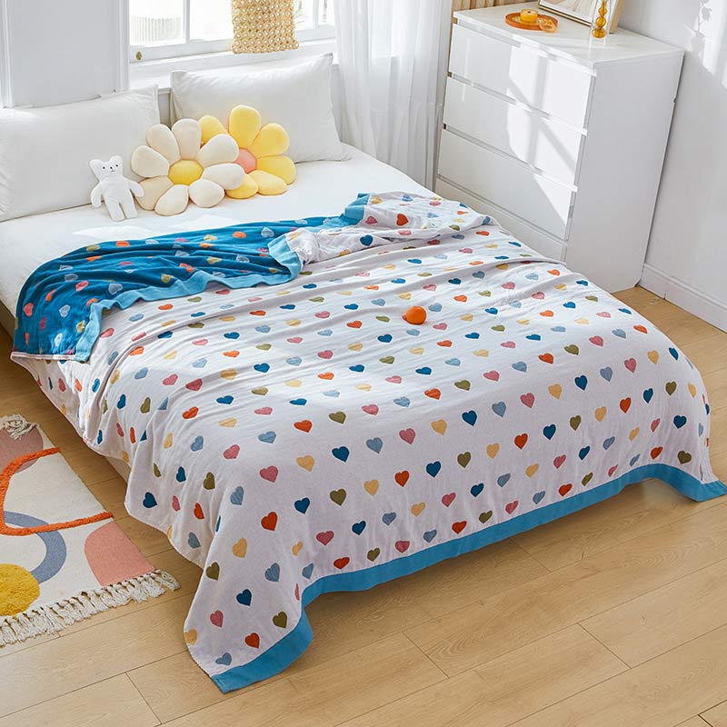 Brighthowl Colorful Hearts Cotton Gauze Reversible Quilt