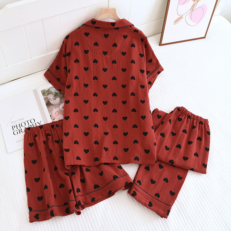 Brighthowl Heart Print Pure Cotton Pajama Set(3PCS)