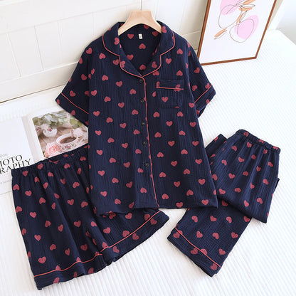 Brighthowl Heart Print Pure Cotton Pajama Set(3PCS)