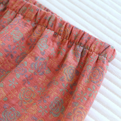 Brighthowl Rose Flower Cotton Lapel Nightwear Set