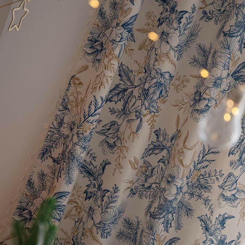 Brighthowl Blue Flower Pine Light Filtering Curtain