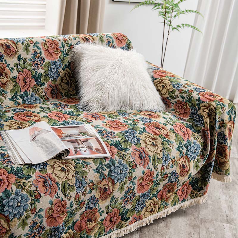 Brighthowl Countryside Rose Print Tassel Sofa Protector