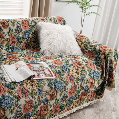 Brighthowl Countryside Rose Print Tassel Sofa Protector
