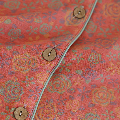 Brighthowl Rose Flower Cotton Lapel Nightwear Set