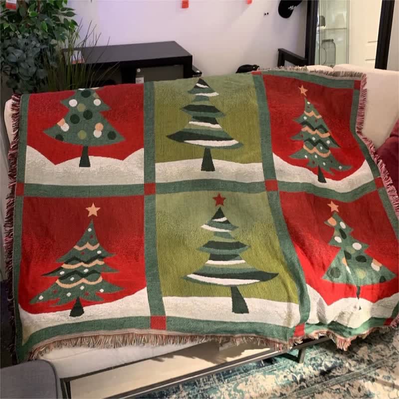 Brighthowl Christmas Tree Home Decor Tassel Blanket