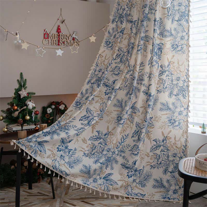 Brighthowl Blue Flower Pine Light Filtering Curtain